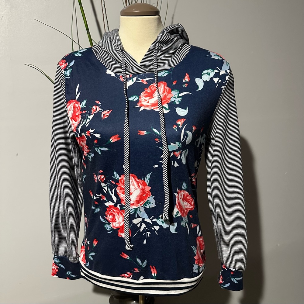 Floral Navy Hoodie by [Brand]